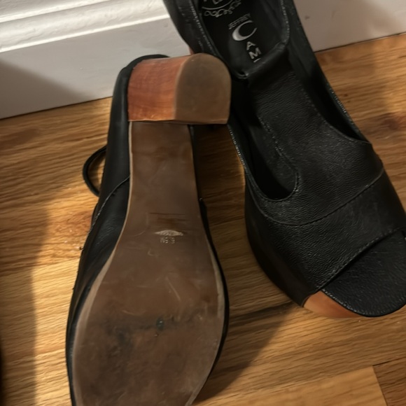 Jeffrey Campbell Black Leather Wood Platform High Heel Sandals Peep Toe - Picture 8 of 8
